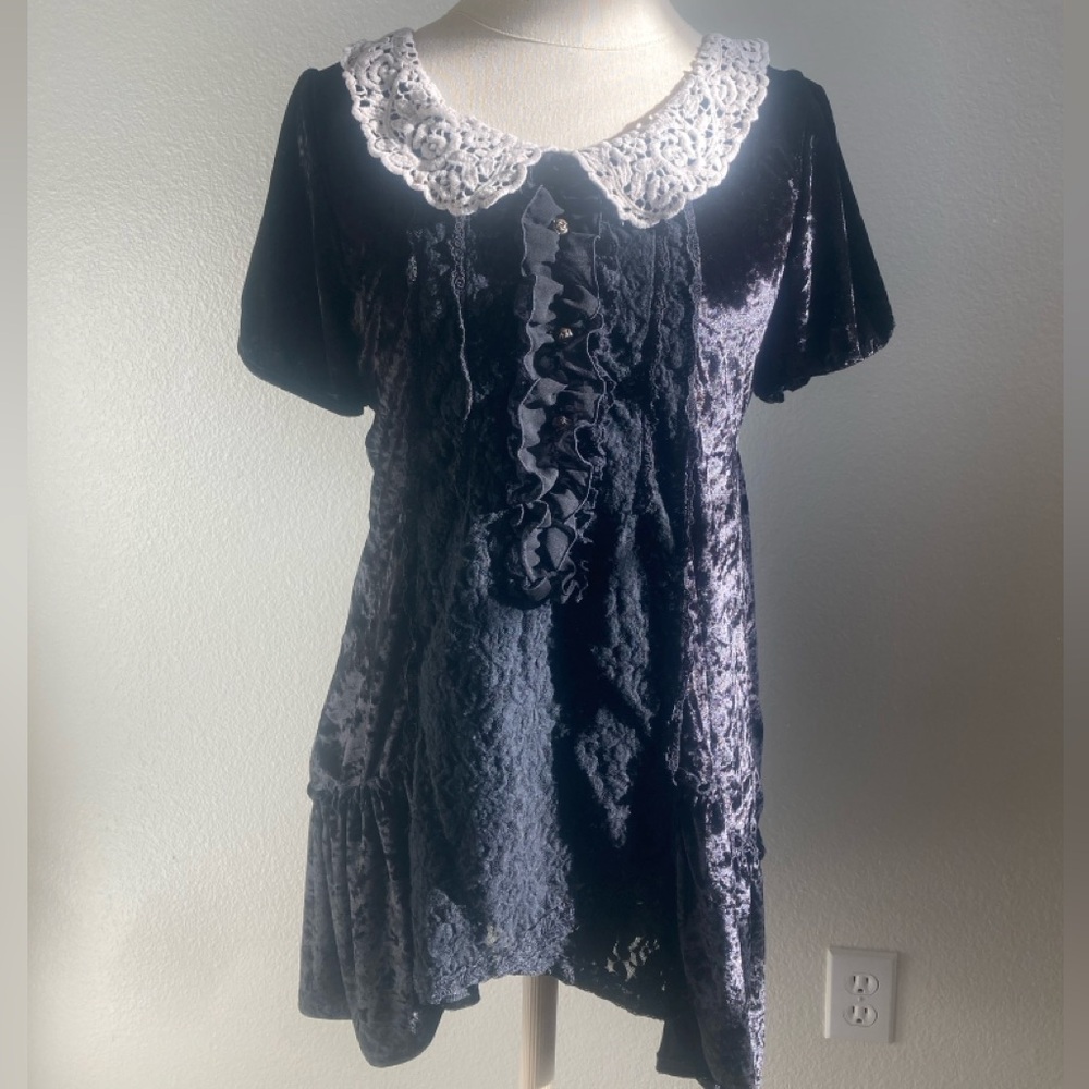Axes Femme Jfashion Crushed Velvet “Wednesday Addams” Dress with Lace Collar